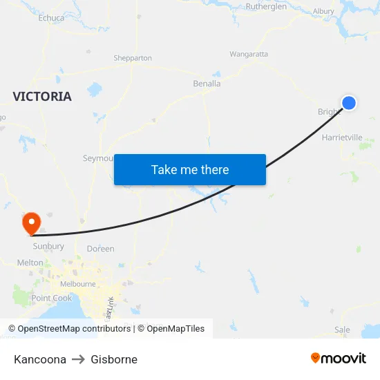 Kancoona to Gisborne map