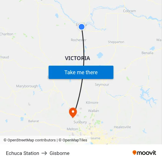 Echuca Station to Gisborne map