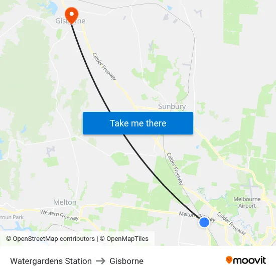 Watergardens Station to Gisborne map