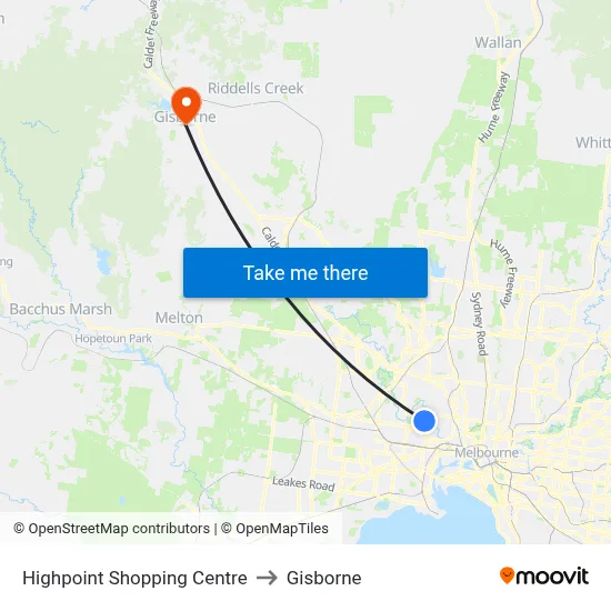 Highpoint Shopping Centre to Gisborne map
