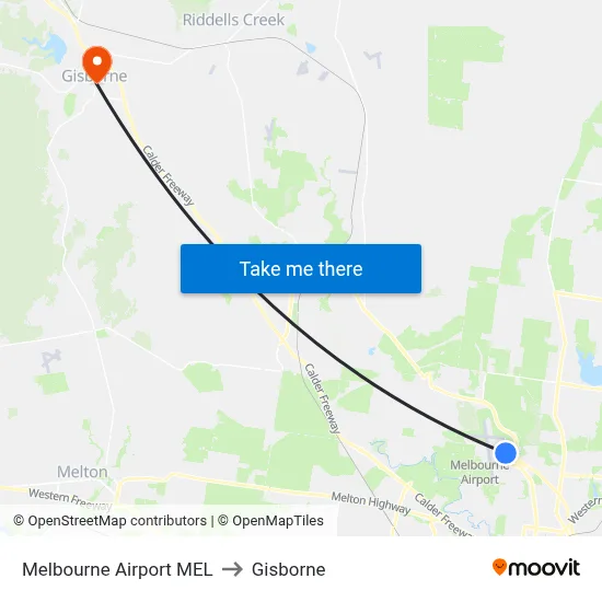 Melbourne Airport MEL to Gisborne map