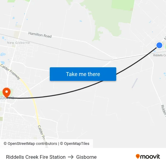 Riddells Creek Fire Station to Gisborne map
