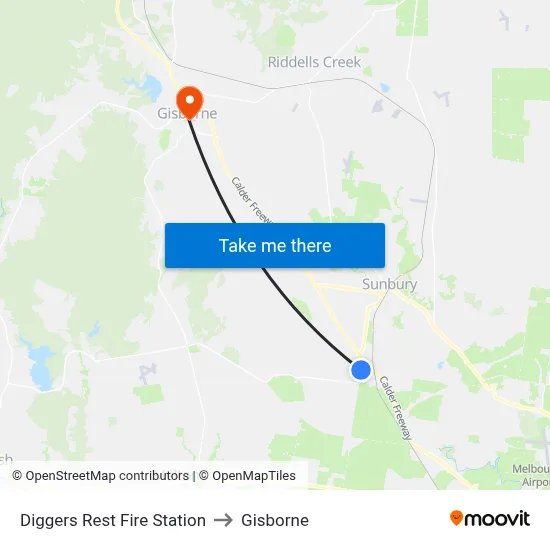 Diggers Rest Fire Station to Gisborne map