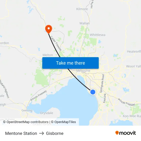 Mentone Station to Gisborne map