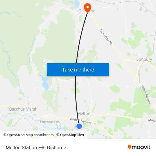 Melton Station to Gisborne map