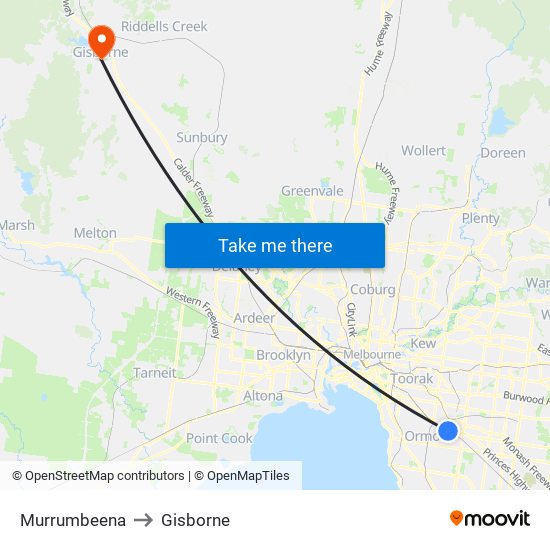 Murrumbeena to Gisborne map