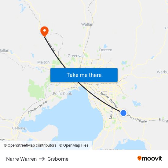 Narre Warren to Gisborne map