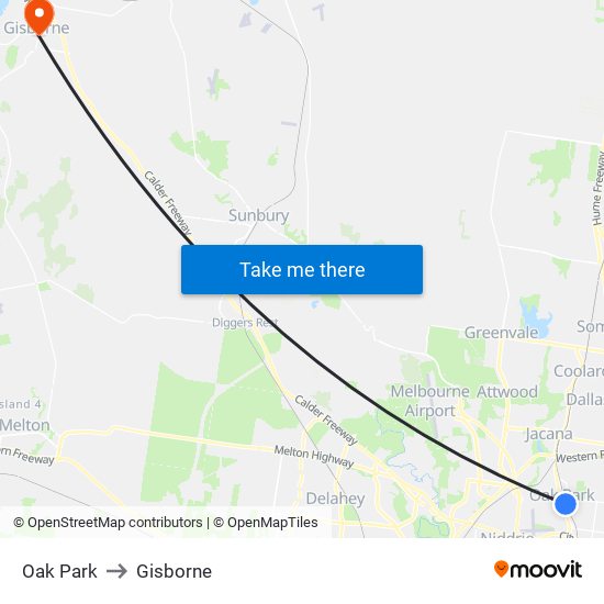 Oak Park to Gisborne map