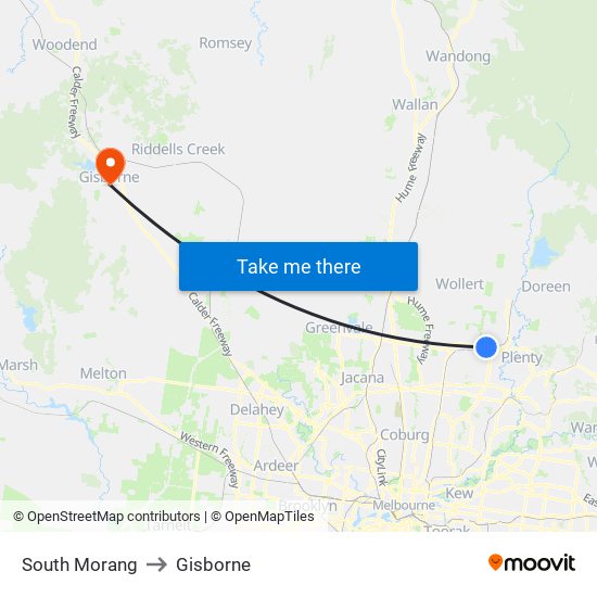 South Morang to Gisborne map