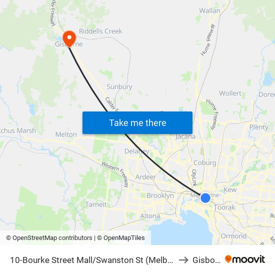 10-Bourke Street Mall/Swanston St (Melbourne City) to Gisborne map