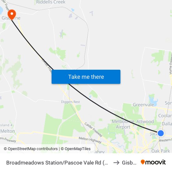 Broadmeadows Station/Pascoe Vale Rd (Broadmeadows) to Gisborne map