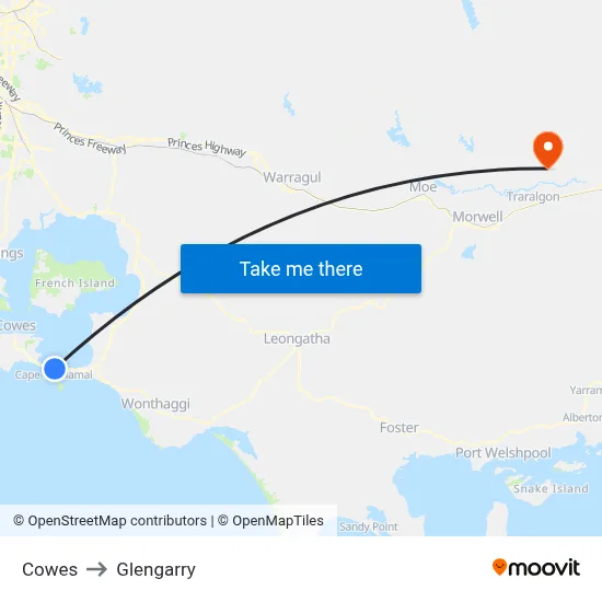 Cowes to Glengarry map
