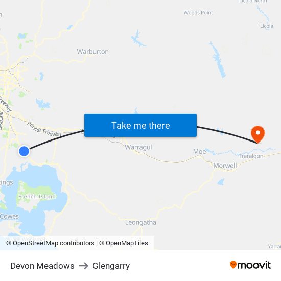 Devon Meadows to Glengarry map