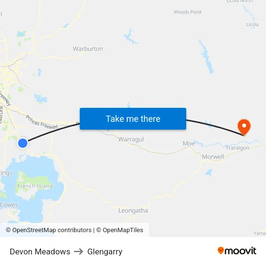 Devon Meadows to Glengarry map