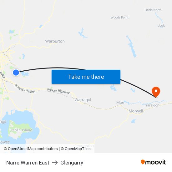 Narre Warren East to Glengarry map