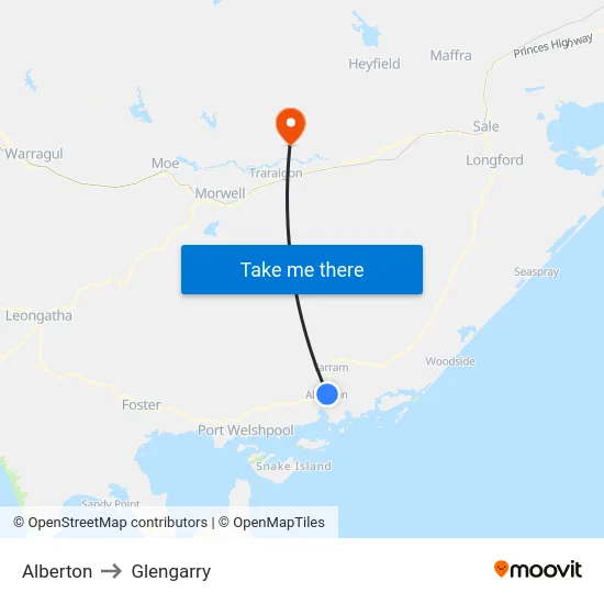 Alberton to Glengarry map