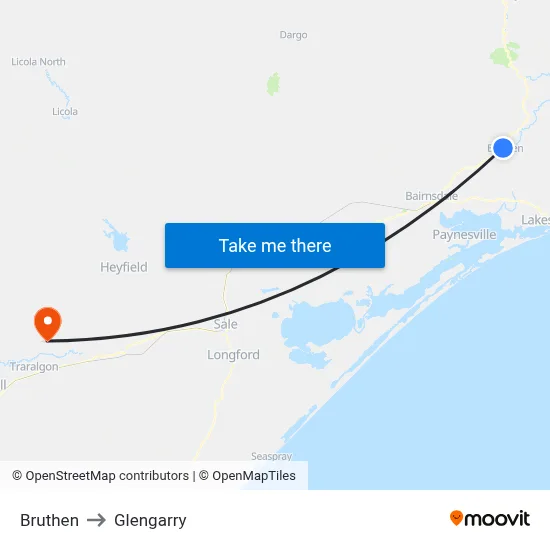 Bruthen to Glengarry map