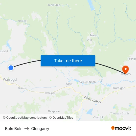 Buln Buln to Glengarry map