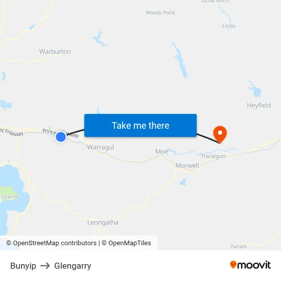 Bunyip to Glengarry map