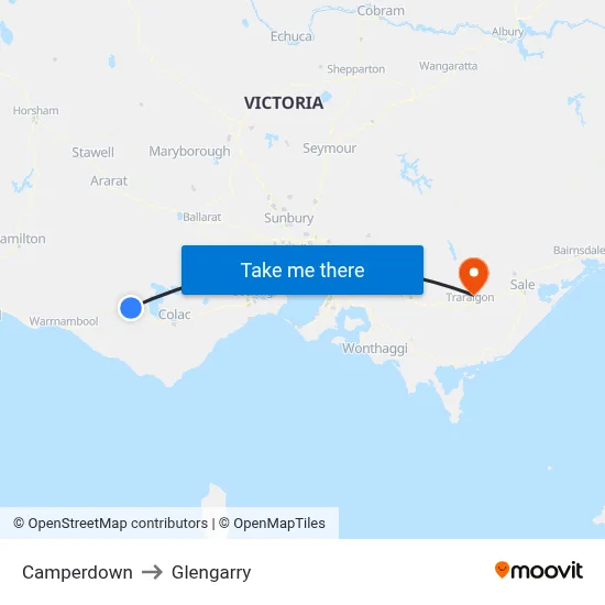 Camperdown to Glengarry map