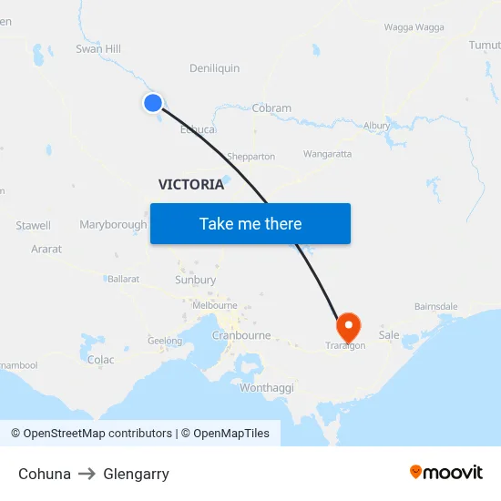 Cohuna to Glengarry map