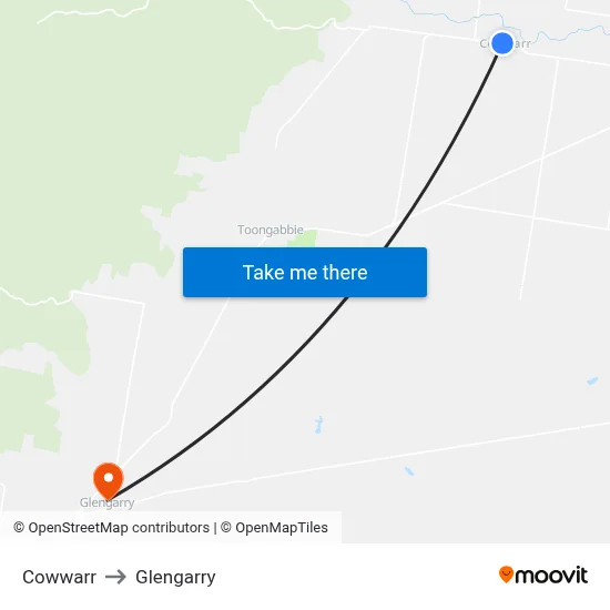 Cowwarr to Glengarry map