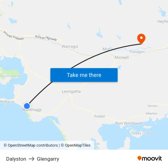 Dalyston to Glengarry map