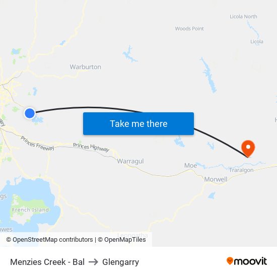 Menzies Creek - Bal to Glengarry map