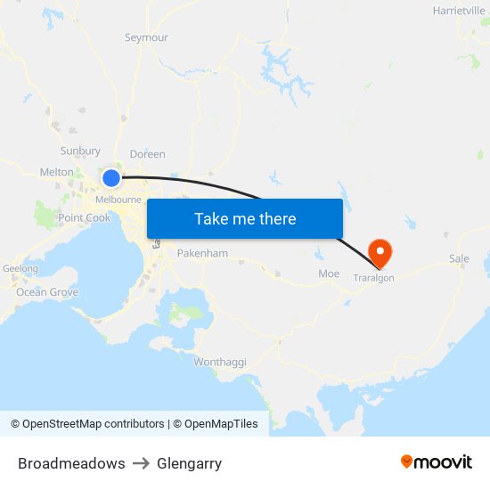 Broadmeadows to Glengarry map