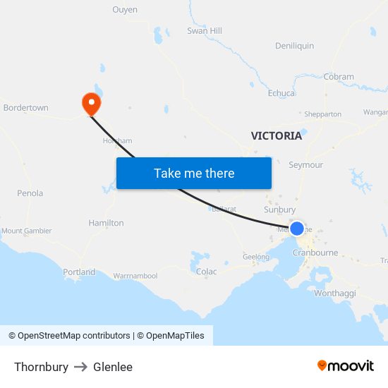 Thornbury to Glenlee map