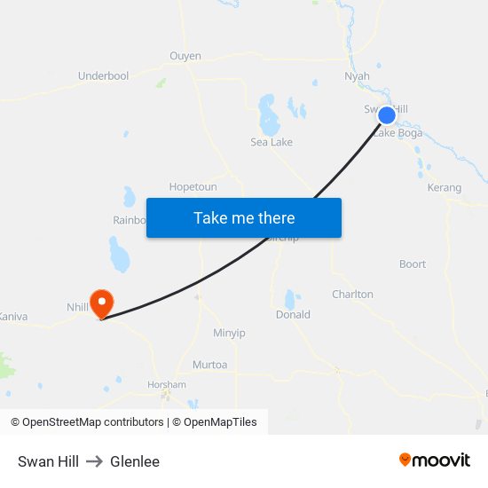 Swan Hill to Glenlee map