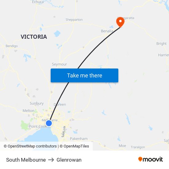 South Melbourne to Glenrowan map