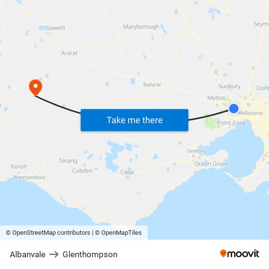 Albanvale to Glenthompson map