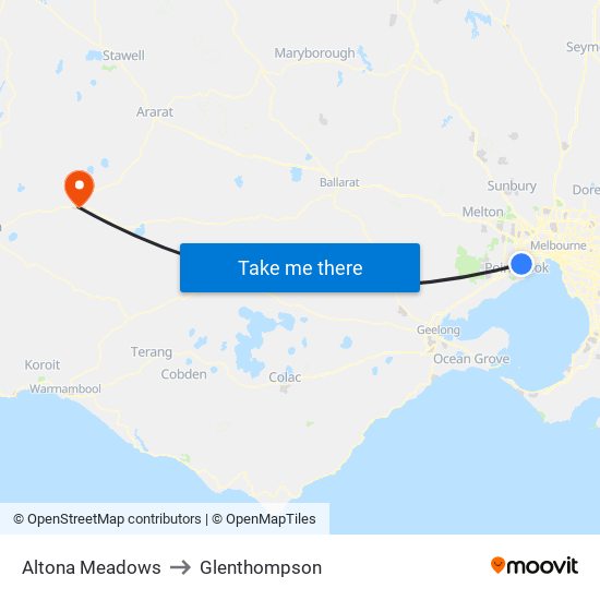 Altona Meadows to Glenthompson map