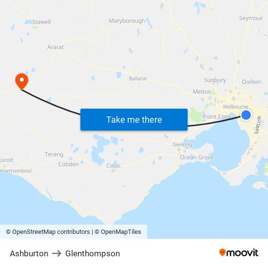 Ashburton to Glenthompson map