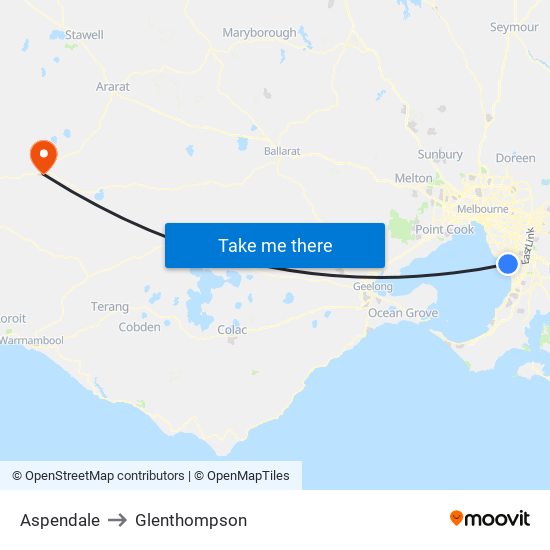 Aspendale to Glenthompson map