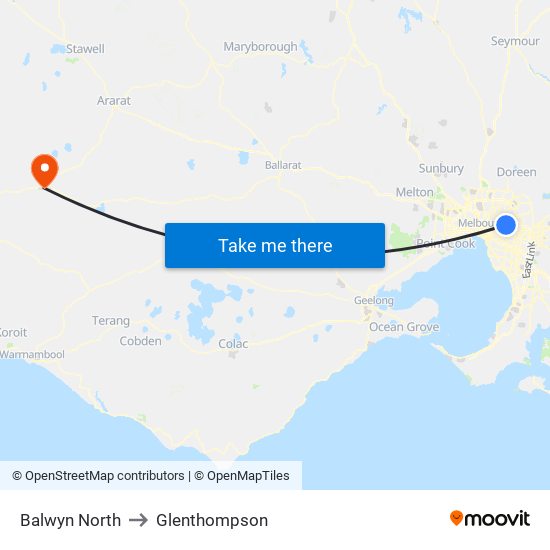 Balwyn North to Glenthompson map