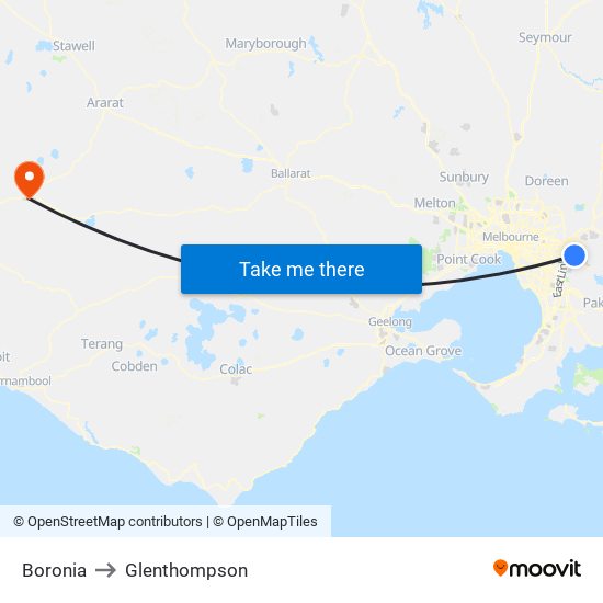 Boronia to Glenthompson map