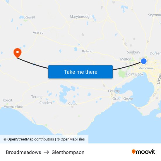 Broadmeadows to Glenthompson map