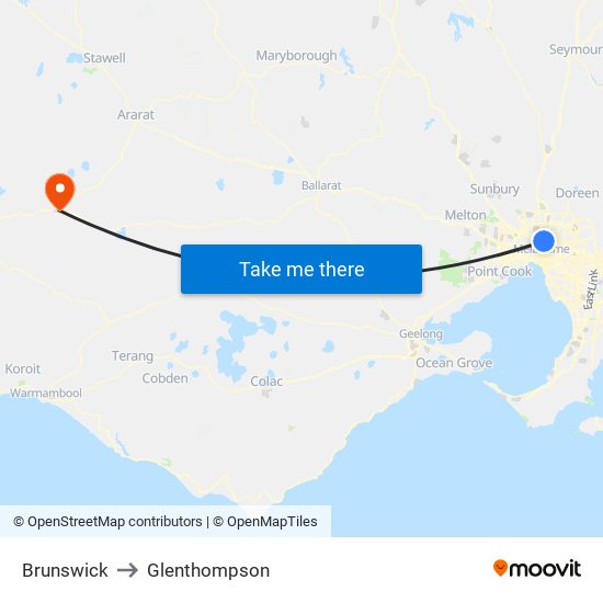 Brunswick to Glenthompson map