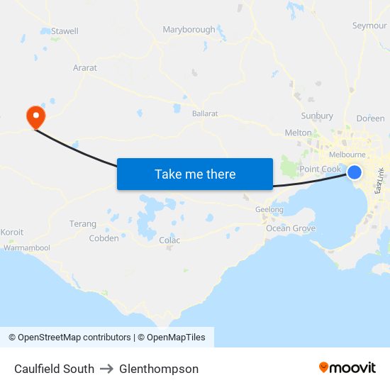 Caulfield South to Glenthompson map