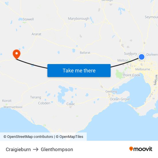 Craigieburn to Glenthompson map