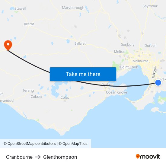 Cranbourne to Glenthompson map