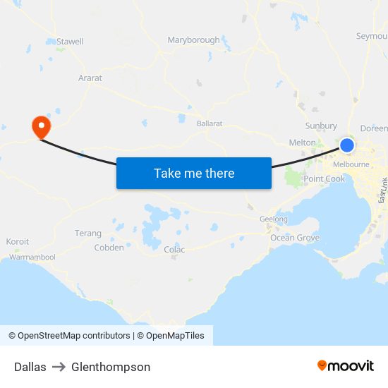 Dallas to Glenthompson map