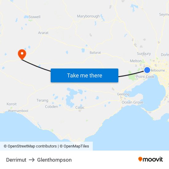 Derrimut to Glenthompson map