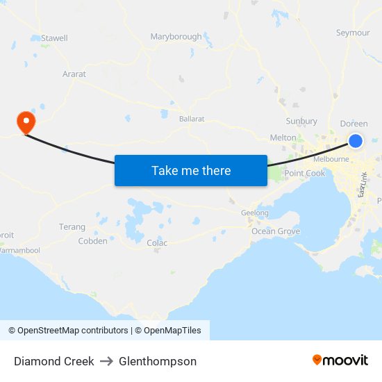 Diamond Creek to Glenthompson map