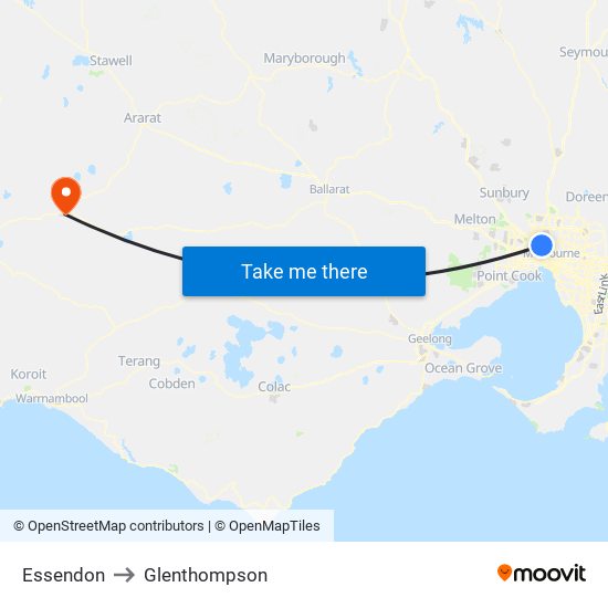 Essendon to Glenthompson map