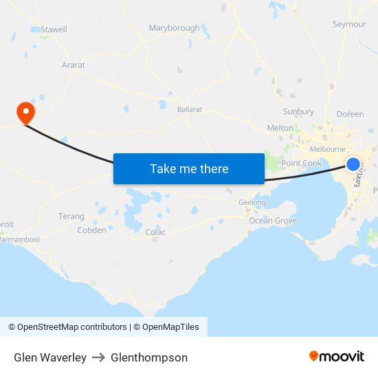 Glen Waverley to Glenthompson map