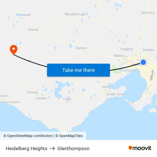 Heidelberg Heights to Glenthompson map