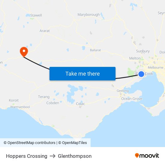 Hoppers Crossing to Glenthompson map
